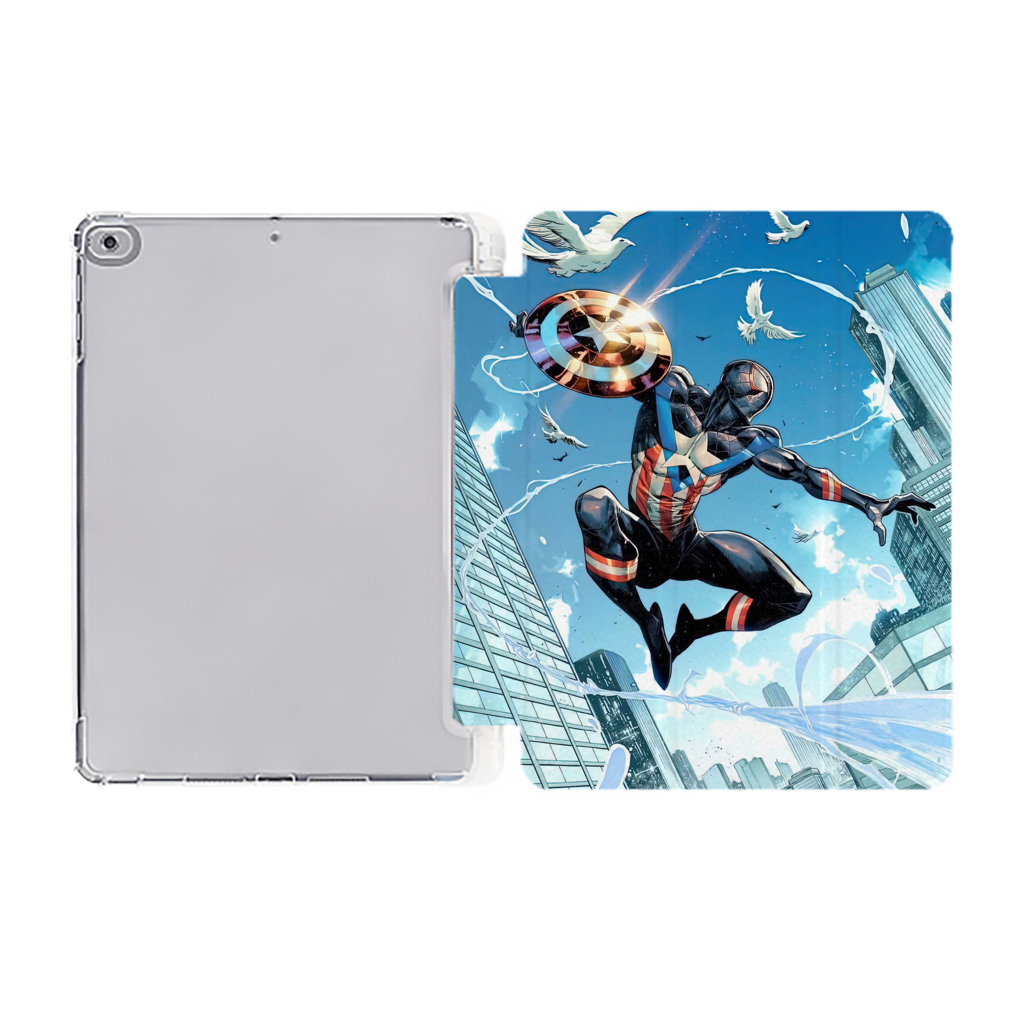 （画像用） Spider Man スパイダーマン IPad ケース ペン収納付き 三つ折りスタンド PUレザー×シリコン 対応機種9.5/10.5/10.9インチ